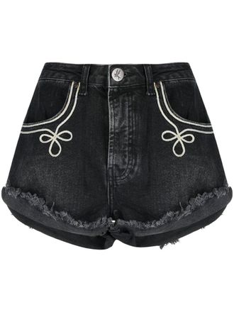One Teaspoon Shorts denim con bordo sfilacciato - Nero