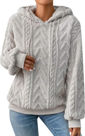 Generic Hoodies For Women Uk Casual Solid Y2k Thickened Hoodies Plush Spliced Jacquard Teddy Fleece Sweatshirts Long Sleeve Fuzzy Warm Drawstrings Pocket Jump