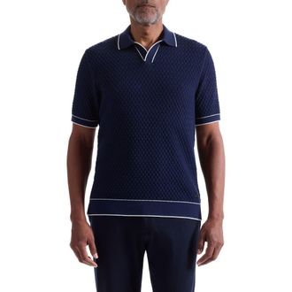Bugatchi Johnny Collar Basket Stitch Cotton Blend Polo Sweater in Navy at Nordstrom Rack, Size Xx-Large