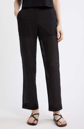 Theory Eyelet Embroidered Cotton Pants in Black at Nordstrom, Size 12