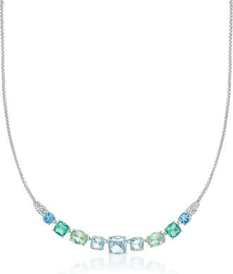 Ross-Simons Rhodium-Plated Necklace With Simulated Tonal-Blue Gemstones and. Czs