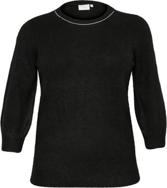 Kaffe Curve Zwart Deep CC Pullover Trui - Dames - Ronde hals truien - Zwart - L - Leer - Truien & Vesten
