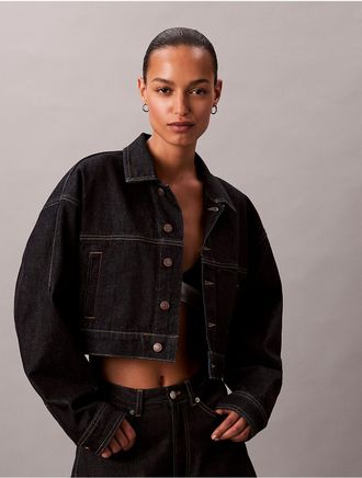Calvin Klein Jeans Calvin Klein Womens Cropped Relaxed Denim Trucker Jacket - Blue - M