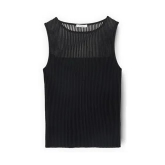 Motivi Tops, Dames, Zwart, L, Polyester, Fijn Gebreide Top met Transparante Halslijn