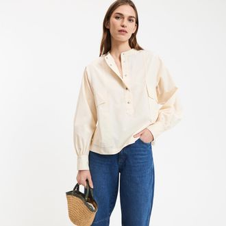 La Redoute Collections Katoenen hemd met Mao-kraag en lange mouwen