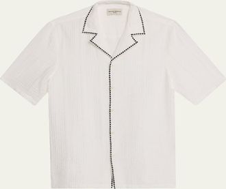 Officine G&eacute;n&eacute;rale Mens Eren Textured Viscose Short-Sleeve Camp Shirt