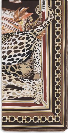 Ferragamo Womens Silk Scarf Leopard Print Brown Patterned Light-Pastel Light/pastel Scarfs