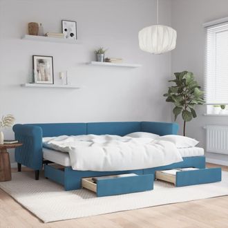 vidaXL Sof&aacute; Cama Nido Con Cajones Terciopelo Azul 80x200 Cm Vidaxl