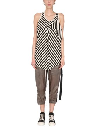 Rick Owens White Stripes Round Neck Top