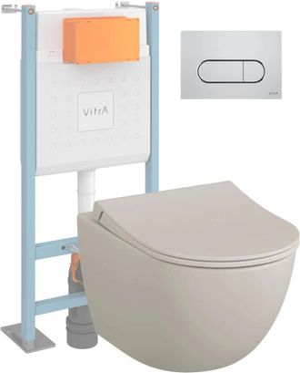 Vitra Pack Inodoro Suspendido Vitra Sento Lino Mate + Estructura De Pie V-fix Core + Placa Round Cromada
