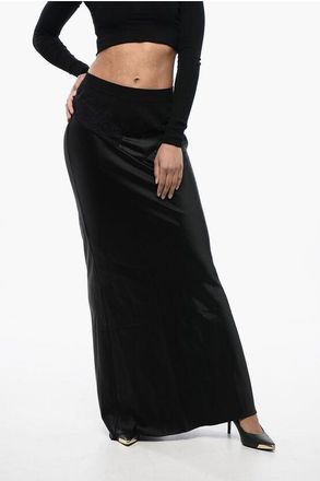 Off-white Womens Satin Long Skirt with Lace Details in Black - Size IT 40 (Womens)