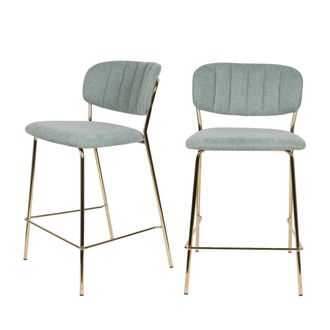 Mathi Design Lote de 2 taburetes de bar de tela con patas doradas H65cm - Verdete