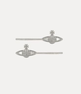 Vivienne Westwood Mini Bas Relief Bobby Pin Pair Silver Cubic Zirconia Unisex