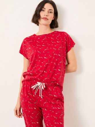 Fat Face FatFace Red Ski Ditsy Jersey Pyjama Set