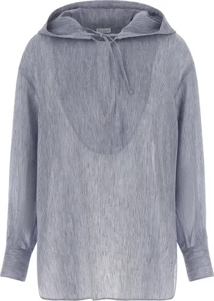 Brunello Cucinelli Blue Linen Womens Blouse