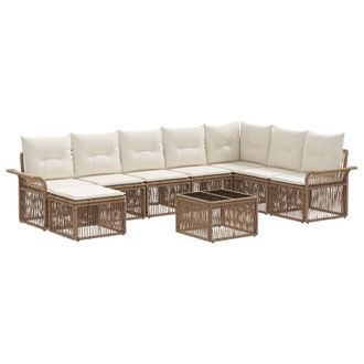vidaXL Conjunto De Sof&aacute;s De Jard&iacute;n 9 Pcs Beige Rat&aacute;n Sint&eacute;tico Vidaxl