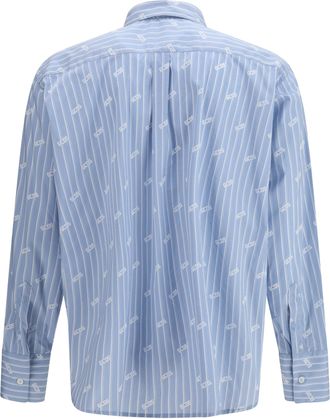 GCDS Mens Pinstripe Logo Shirt Faded Blue-White Cotton; Polyamide; Elastane Blue/white