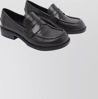 Ash leather round toe loafers with stitch detail