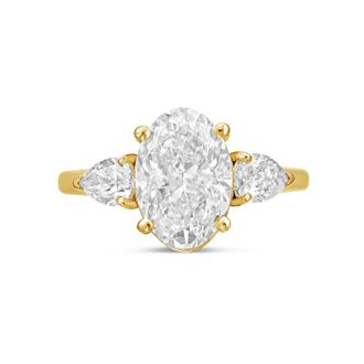 Diana M. Jewels 18kt yellow gold lab grown 5ct oval diamond ring with pears on the sides