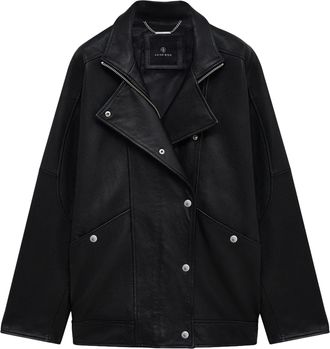 Anine Bing Sandy Asymmetrical Zip Lamb Leather Jacket