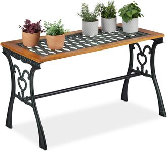 Relaxdays Relaxdays Mesa Terraza Rectangular, Jard&iacute;n Y Balc&oacute;n, Vintage, Madera, Hierro Fundido, 58x98x47cm, Marr&oacute;n Natural Y Negro