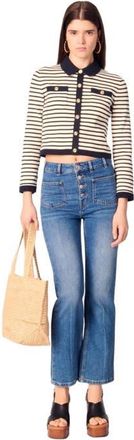 Maje Cropped rib knit cardigan in Navy /Ecru at Nordstrom, Size X-Small