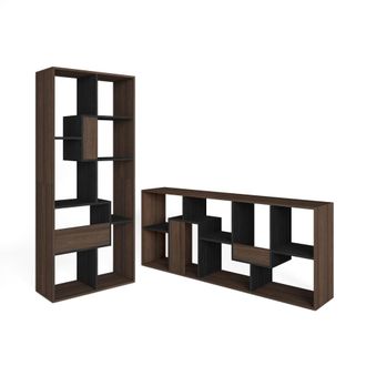 Skraut Home Librer&iacute;a efecto madera roble oscuro y negro 67x31x162cm