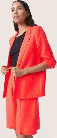 Soaked In Luxury Malia Open Front Notch Lapel Blazer in Hot Coral at Nordstrom, Size X-Small