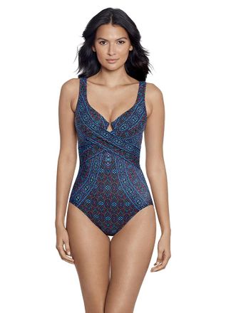 Miraclesuit Womens Swimwear Slimming Escape Underwire Molded Cup Bra Tummy Control One Piece Swimsuit, Romani Multi, 16