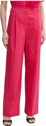 Twinset Broek met wijde pijpen en plooien - Dames - Wijde Broeken - Roze - S - Katoen - Broeken