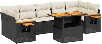 vidaXL Set De Sof&aacute;s De Jard&iacute;n 8 Piezas Y Cojines Rat&aacute;n Sint&eacute;tico Negro Vidaxl