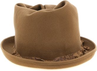 Yohji Yamamoto YO340621BM Asymmetrically Curled Wool Fedora - Beige