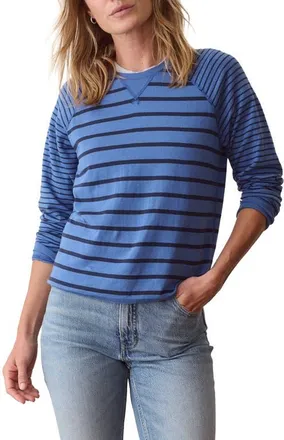 Marine Layer Raglan Sleeve Reversible Cotton Blend Top in Faded Blue Stripe at Nordstrom, Size X-Small