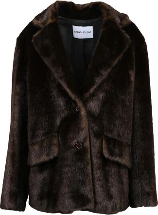 Stand Studio Brown Button Front Faux Fur Coat