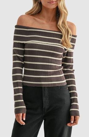 All in Favor Off the Shoulder Rib Top in Brown Cream at Nordstrom, Size Xx-Small