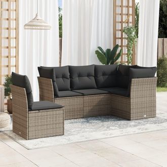 vidaXL Juego De Sof&aacute;s Jard&iacute;n Con Cojines 5 Pzas Rat&aacute;n Sint&eacute;tico Gris Vidaxl