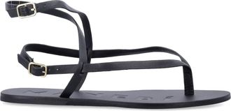 Maneb&igrave; Crossover Tong Sandal - Dames - Sandalen - Zwart - 37 EU - Leer - Schoenen