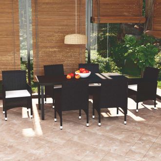 vidaXL Set De Comedor De Jard&iacute;n 7 Pzas Y Cojines Rat&aacute;n Sint&eacute;tico Negro Vidaxl