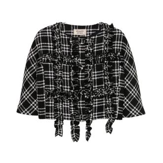 Alessandro Enriquez Blusa a quadri in boucl&eacute; con volant - - Blouses & Shirts - Donna - Nero - M