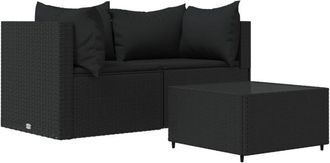 vidaXL Set De Muebles De Jard&iacute;n 3 Pzas Y Cojines Rat&aacute;n Sint&eacute;tico Negro Vidaxl