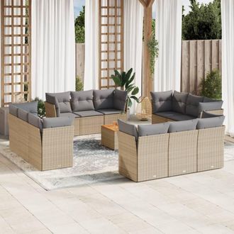 vidaXL Set Sof&aacute;s De Jard&iacute;n Con Cojines 13 Pzas Rat&aacute;n Sint&eacute;tico Beige Vidaxl