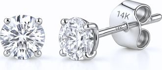 MAX + STONE 14k Yellow or White Gold Solitaire Round Cubic Zirconia Stud Earrings 3.5mmto8mm