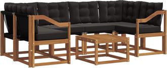 vidaXL Conjunto De Sof&aacute;s De Exterior 7 Uds. Natural Y Negro Vidaxl