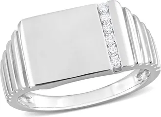 Amour 1/10 CT TW Diamond Mens Signet Ring in 10k White Gold