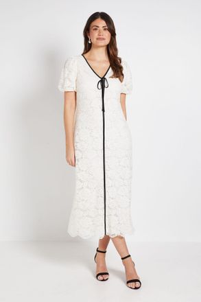 Wallis Womens Lace Contrast Column Dress - White Cotton - Size 10 UK