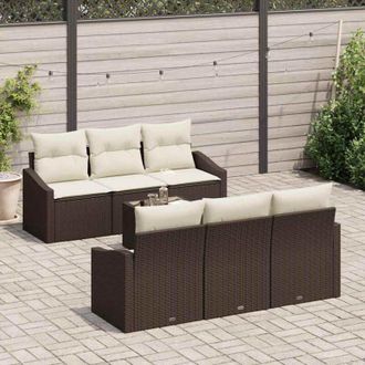 vidaXL Conjunto De Sof&aacute; De Jard&iacute;n 7 Pcs Marr&oacute;n, Crema 55 X 55 X 37 Cm Vidaxl