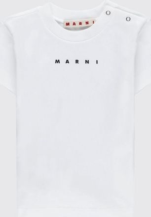 Marni T-shirt da bambino in cotone con logo stampato e bottoni sulla spalla