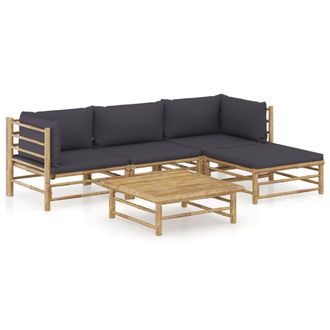 vidaXL Set De Muebles De Jard&iacute;n 5 Piezas Bamb&uacute; Con Cojines Gris Oscuro Vidaxl