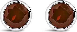 House of Brilliance 925 Sterling Silver 6MM Bezel Set Created Gemstone Solitaire Stud Earrings in Red Garnet at Nordstrom