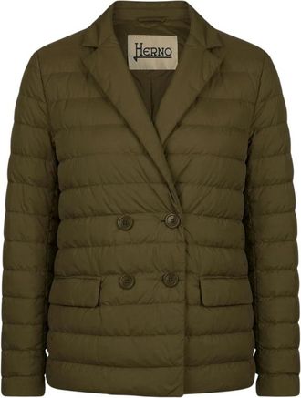 Herno Gewatteerde Double-Breasted Blazer - Dames - Winterjassen - Groen - M - Leer - Jassen